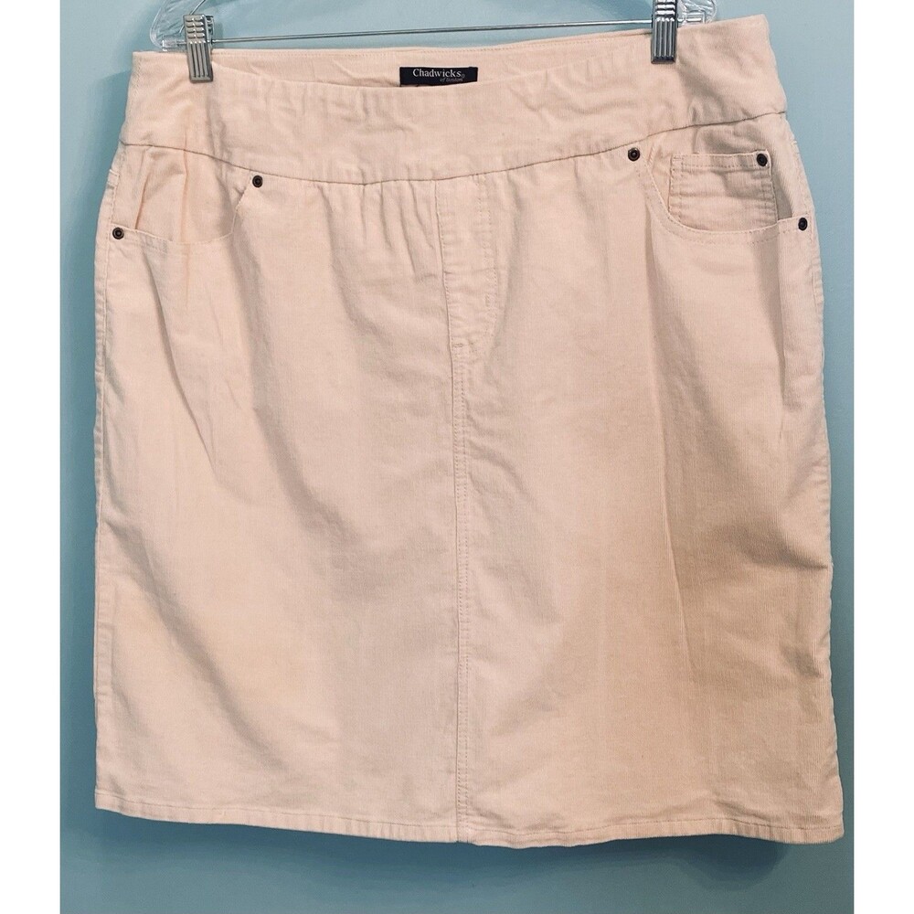 Ivory Corduroy Stretch Skirt Preppy Cotton Soft Pocket Cream Plus 18w
